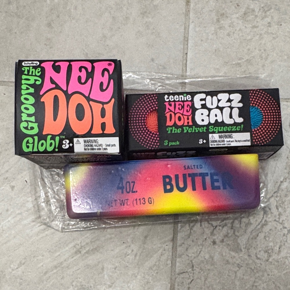 Schylling Nee Doh Groovy Glob & Teenie Fuzz Ball 3 pack & viral tiedie butter.